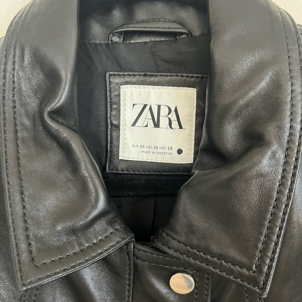 Zara Black Oversized Leather Bomber Jacket - Picture 3 of 10